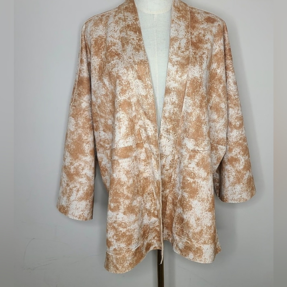 Anthropologie Solitaire Tan White Suedette Open Front Kimono Jacket sz M